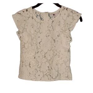 Temt Eyelet Ruffle Sleeve Blouse White Small Junior/ Women's